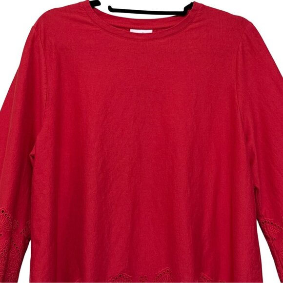 J. Jill Swing Top Red Laser Cut Lace 3/4 Sleeve 100% Cotton Knit Blouse Sz XL - Picture 2 of 13